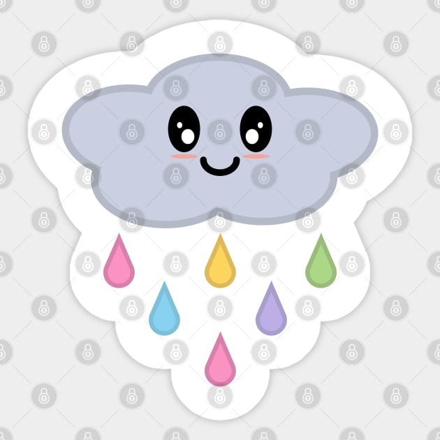 Kawaii Cute Rainbow Raindrop Rain Cloud Sticker by Kelly Gigi